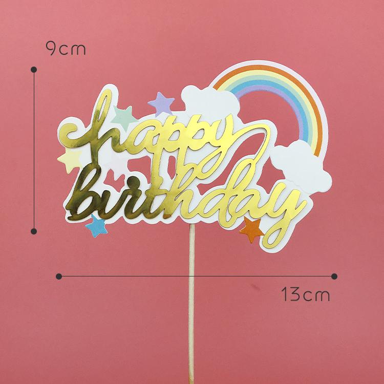 Happy Birthday Rainbow Cake Toppers: Stars, Clouds & Balloons