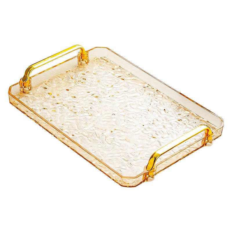 Luxurious Rectangular Shockproof Tea Cup Coaster with Gold Edge - Multi-functional Storage Tray for Living Room