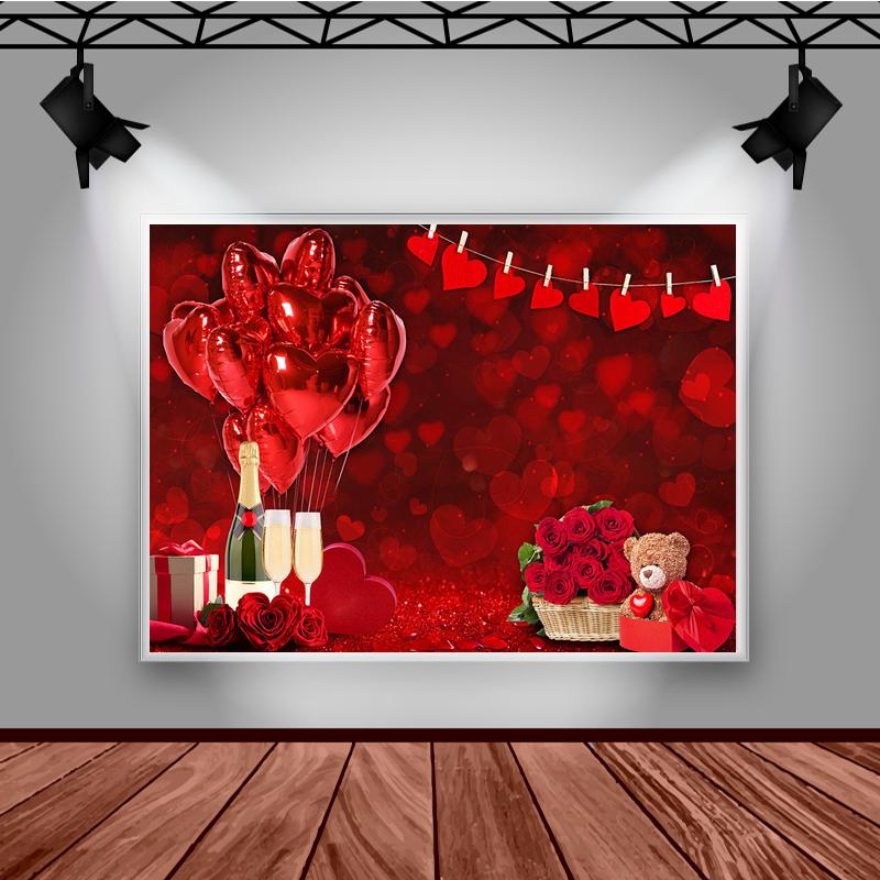 Valentine's Day Photocall Love Heart Bokeh Glitter Photography Backdrop Rose Flower Balloon Newborn Portrait Photo Background