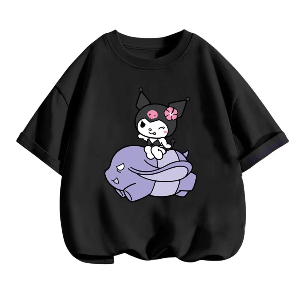 

2026 Kawaii Kuromi Short Sleeve Anime TeeKids Sanrio Cute Boys Clothes Girls Comfortable summer childrens casual Tshirt S