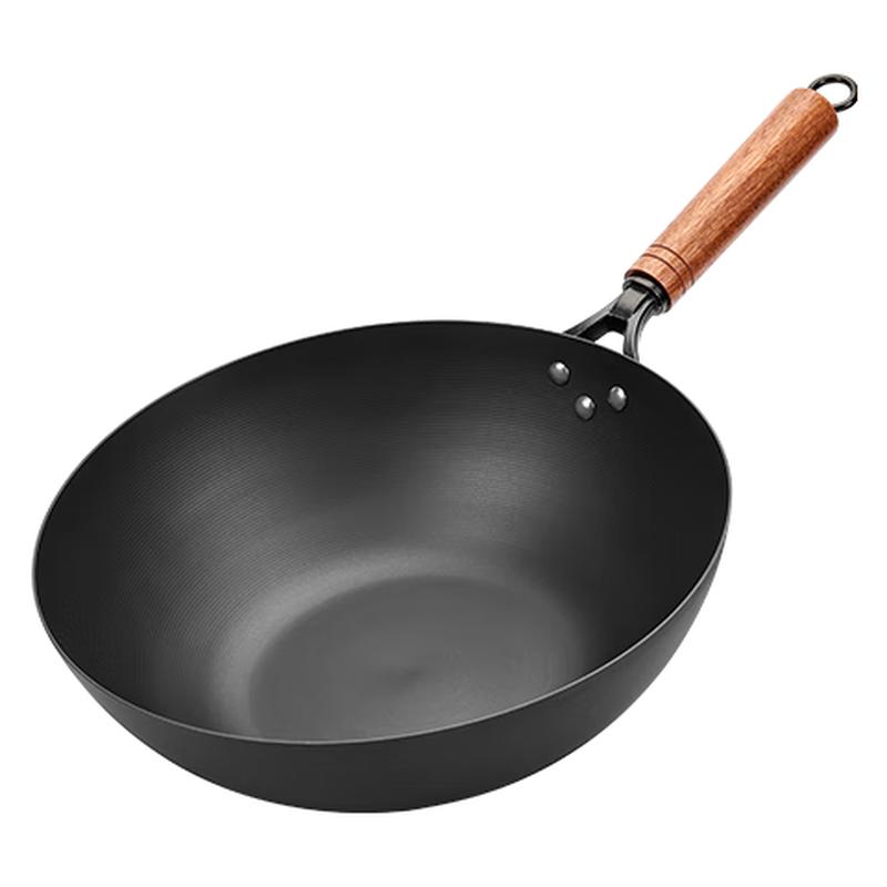 Zhangqiu Flat Bottom Wrought Iron Wok with Glass Lid