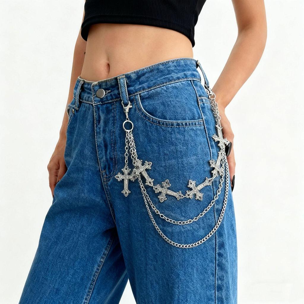 Cross-Border Hip-Hop Punk Star Pendant Tassel Metal Waist Chain