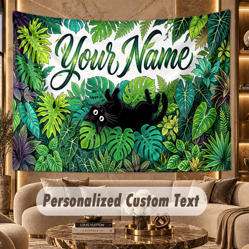 Cat (77) Theme Personalized Tapestry Custom Name Text Wall Hanging Tapestry Home Background Decoration