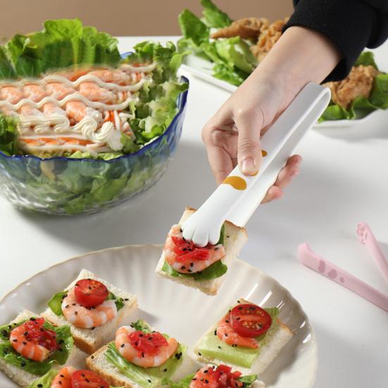 Silicone Cooking Tongs Food Clip with Non-Slip Handle Heat-Resistant Reusable Cat Paw Shaped Tongs Kitchen Accessories