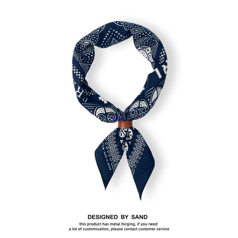 Men's Retro Japanese Indigo Bandana: Trendy Silk Scarf for Street Dance & Hip Hop