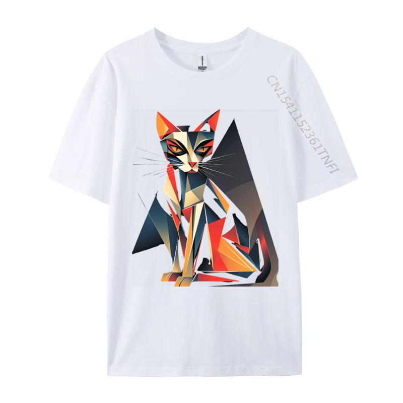 Geometric Cat Abstract Modern Art Print Tees Prevailing 3d Printed Cotton Unisex TShirt Cool Luxury Designer TShirts