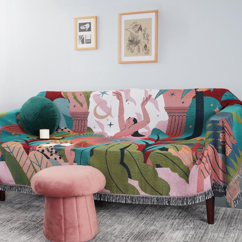 Polyester Cotton Sofa Cover, All-season Universal Anti Cat Scratch Thread Blanket, Living Room Decoration Tapestry, Original Fabric Art