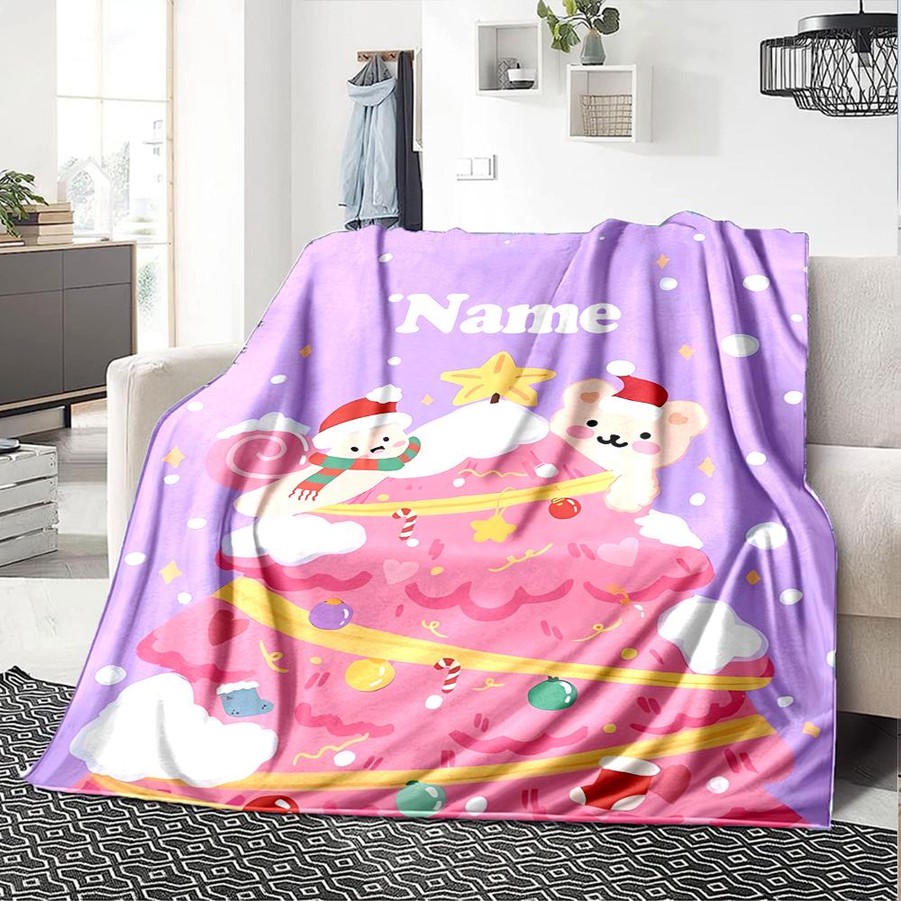 Custom Name Christmas Theme Printed Blanket - Perfect for Couch, Bed, Travel & Outdoor Use | Machine Washable, Cozy & Durable.