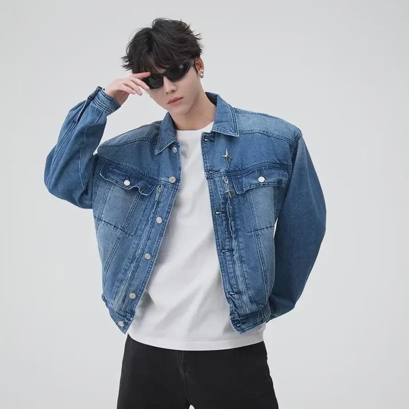 Korejská Niche High-End Džínová Pracovní Bunda s Patinou pro Muže