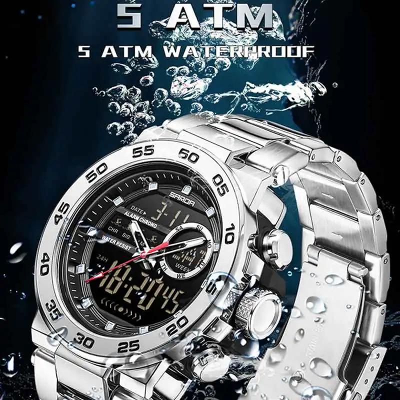 SANDA Fashionable Waterproof  Men's Electronic Watch Sports Multifunctional Large Dial Three Pin Double Display Men's Wrist Watc