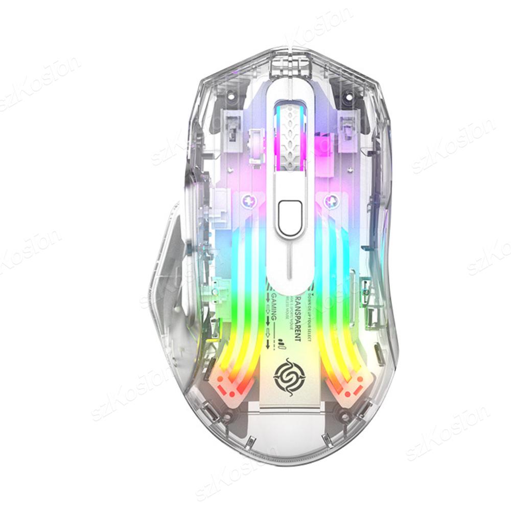 

Прозрачная беспроводная игровая мышь 2.4G/USB-C/Bluetooth с 5 уровнями DPI перезаряжаемые компьютерные мыши для ноутбуков ПК Mac белый