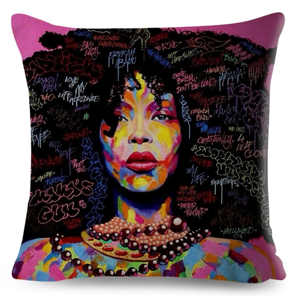 African Women Cushion Cover Decor Colorful Cartoon Lady Dream  Pillowcase Polyester Pillow Case for Bedroom Sofa Home 45x45cm