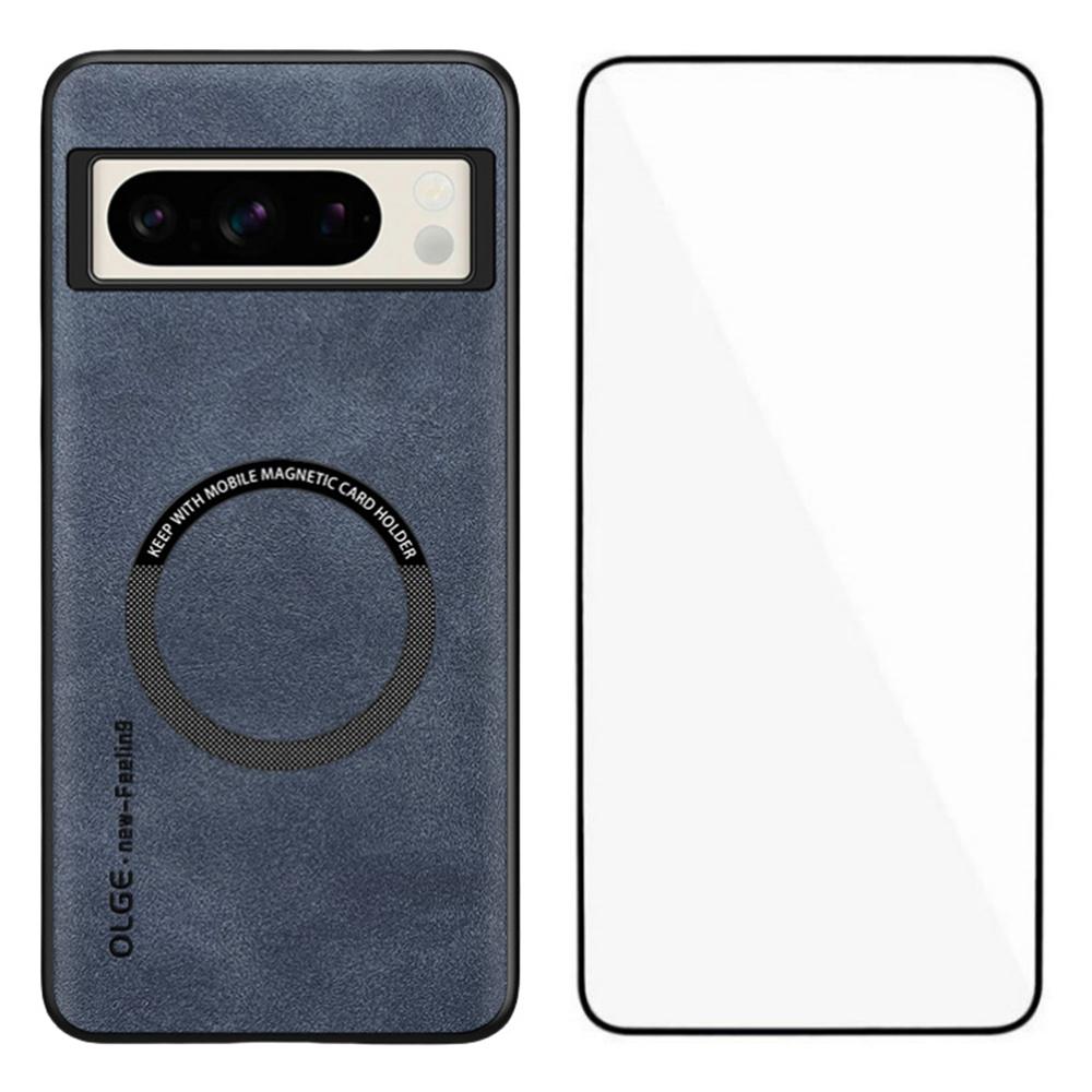 

WANLONFENG YBP Series For Google Pixel 8 Pro Magnetic Case with Tempered Glass Film PU Leather+TPU Phone Cover Large Cutout Blue