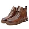 FashionGenuine Leather Mens Shoes lace up High-top Fashion Shoes Comfortable Motorcycle Boots Street Style Male Casual Ankle Boots