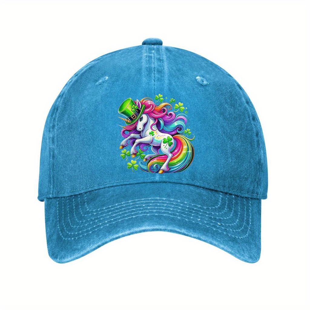 Rainbow Shamrock Unicorn Baseball Cap Adjustable Cotton Casual Vintage Hat for Men Women