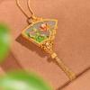 Designer Original  Inlaid Fan-Shaped Lotus Pendant Necklace Elegant And Exquisite Tassel Palace Style Retro Ladies Jewelry