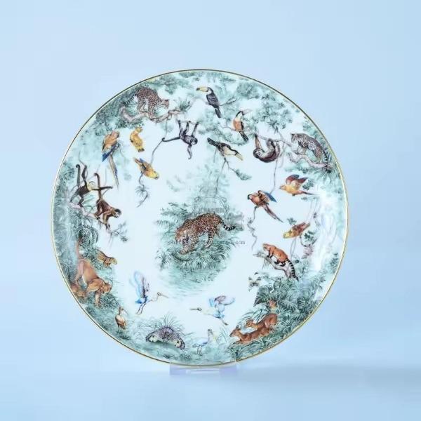 

Столовая посуда с изображением животных из тропического леса, тарелки из костяного фарфора, плоский поднос для десерта, форма для торта, блюдце для чашки, принадлежности для домашней кухни