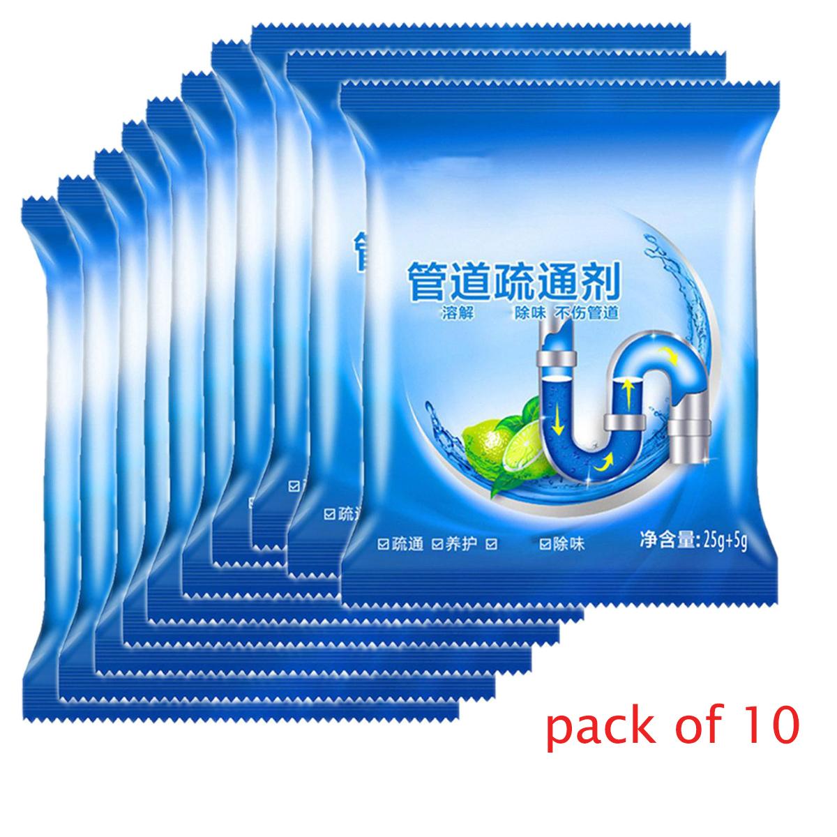 

Drain Unclogging Powder - Sink, Toilet & Kitchen Drain Cleaner - Deodorizes, Cleans & Unblocks Grease, Hair & Soap Scum(10 Bags) 10 bags