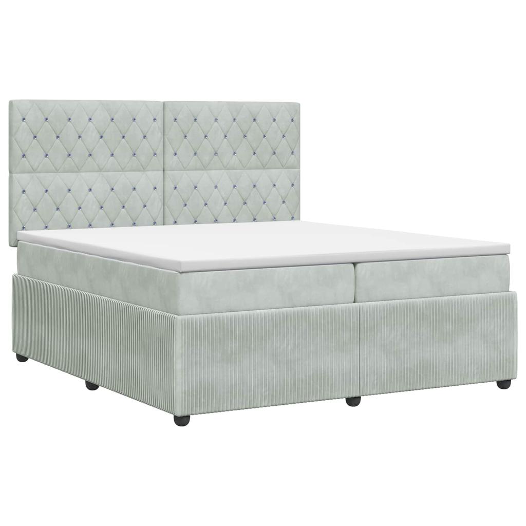 Box Spring Bed with Mattress Light Grey 200 X 200 Cm Velvet