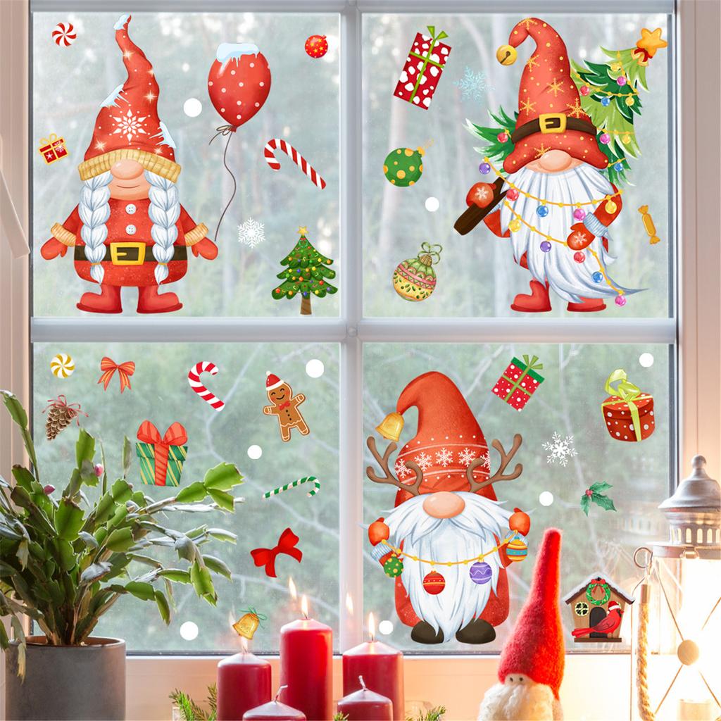 Reusable Christmas Window Clings Glass Door Sticker Gnomes Dwarf Faceless Stickers Set Double Sided