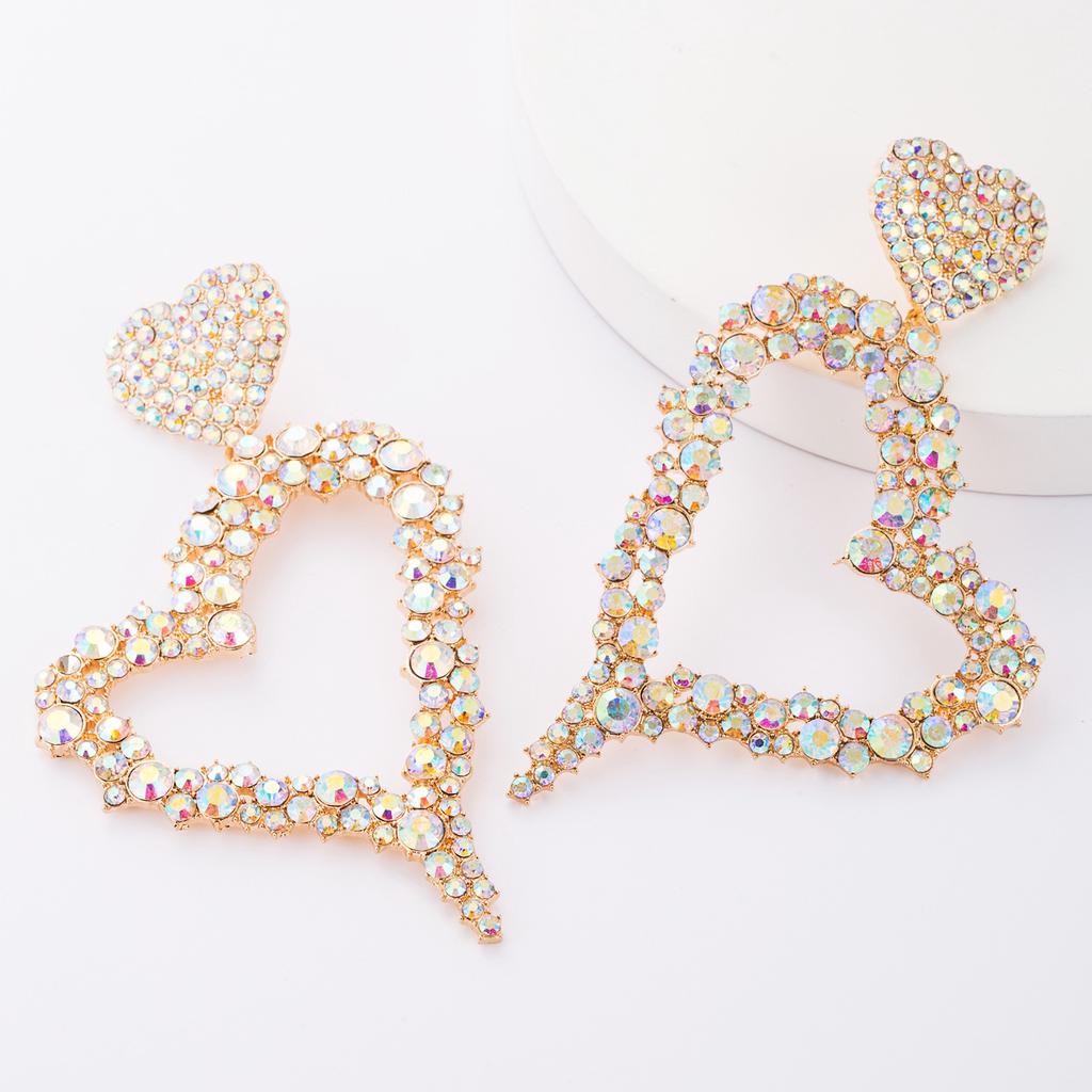 Love Earrings Female Heart-shaped Rhinestones Super Flash Big Earrings Personality Dinner Earrings
