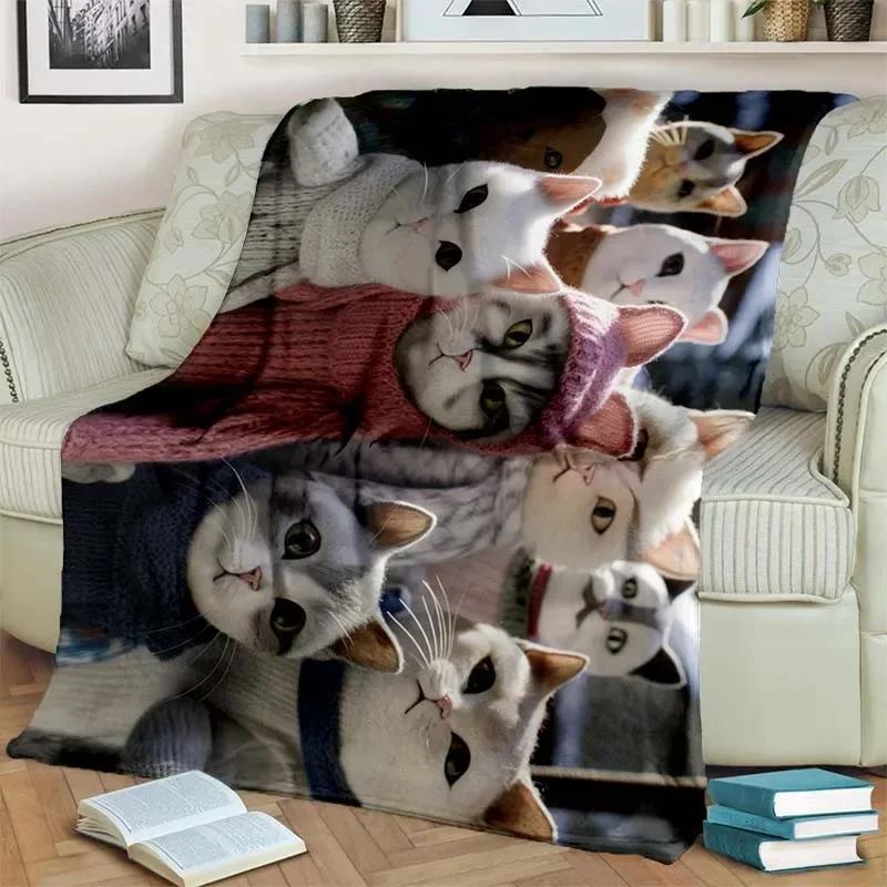 Warm and Cozy Cute Cat Pattern Flannel Blanket for Couch, Bed, Sofa, Office - Soft and Soothing Digital Printing Throw Blanket