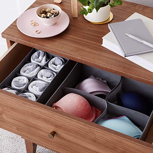 Basic Storage Boxes and Drawer Organizers, Gray, for Dressers and Underwear, Set of 4