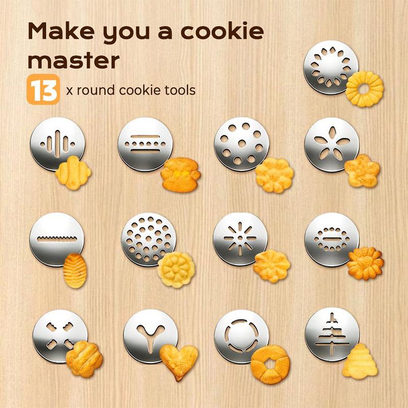 Cookie Press Stainless Steel Cookie Press Gun Kit with 13 Cookie Discs+8 Icing Nozzles for Making and Decorating Cookies
