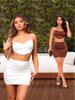 New 2025 European & American Sexy Backless Spaghetti Strap Crop Top with Ruched Bodycon Skirt Two-Piece Set for Women