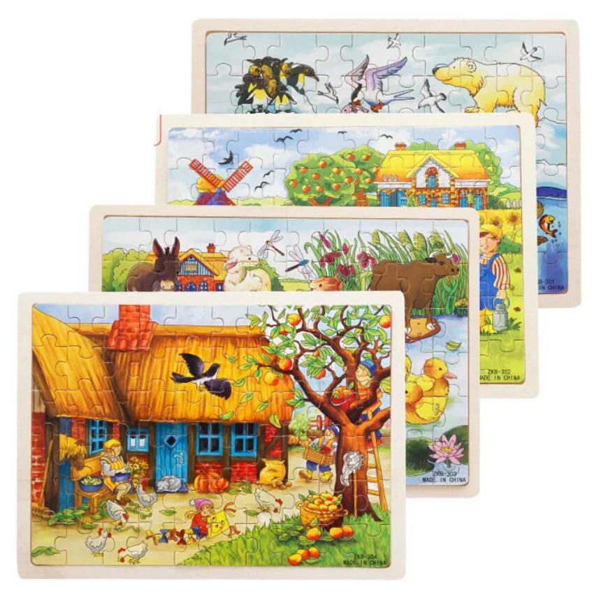 60 Pieces Wooden Puzzles for Kids Wood Jigsaw Puzzle Game Children Learning Educational Toys