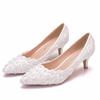 5cm Fashion Female Wedding Shoes Bridesmaid Banquet White Flower High Heels Women's Bridal Pumps