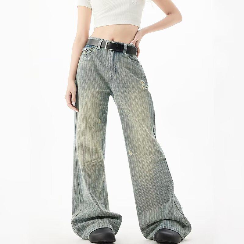 

JYL Women s Wide-Leg Jeans American Vintage Low-Waist Stripe Spring Slim Draped Denim S бездна