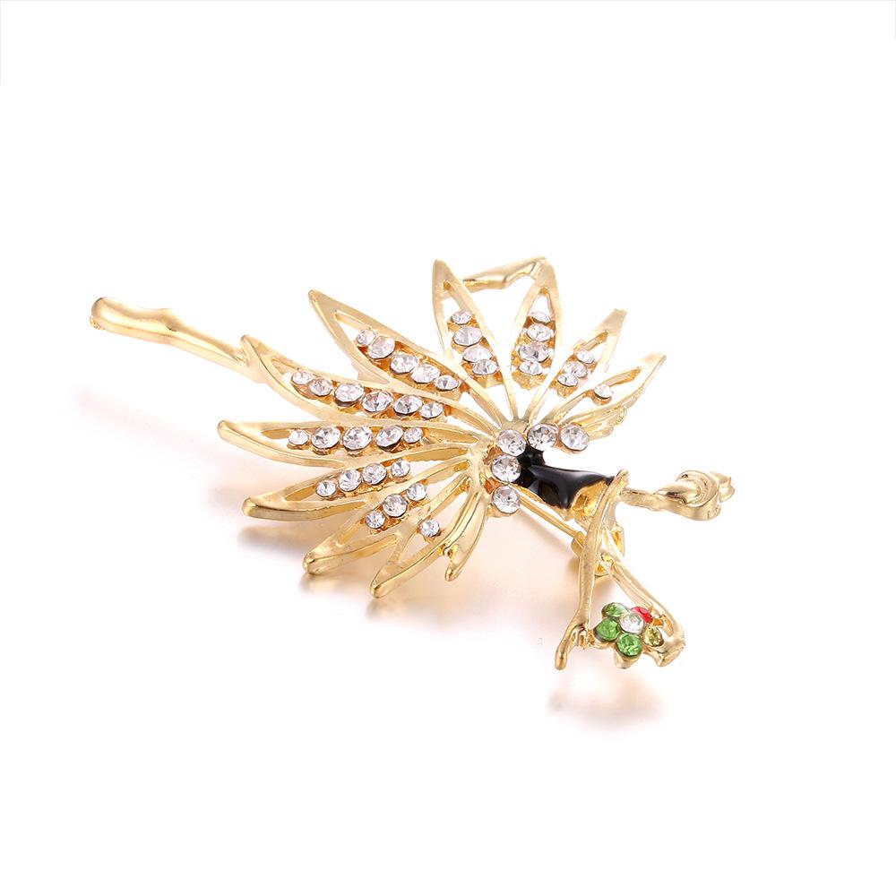 European & American Rhinestone Enamel Dancing Girl Brooch with Five-Petal Flower - Fashionable Clothing Accessory