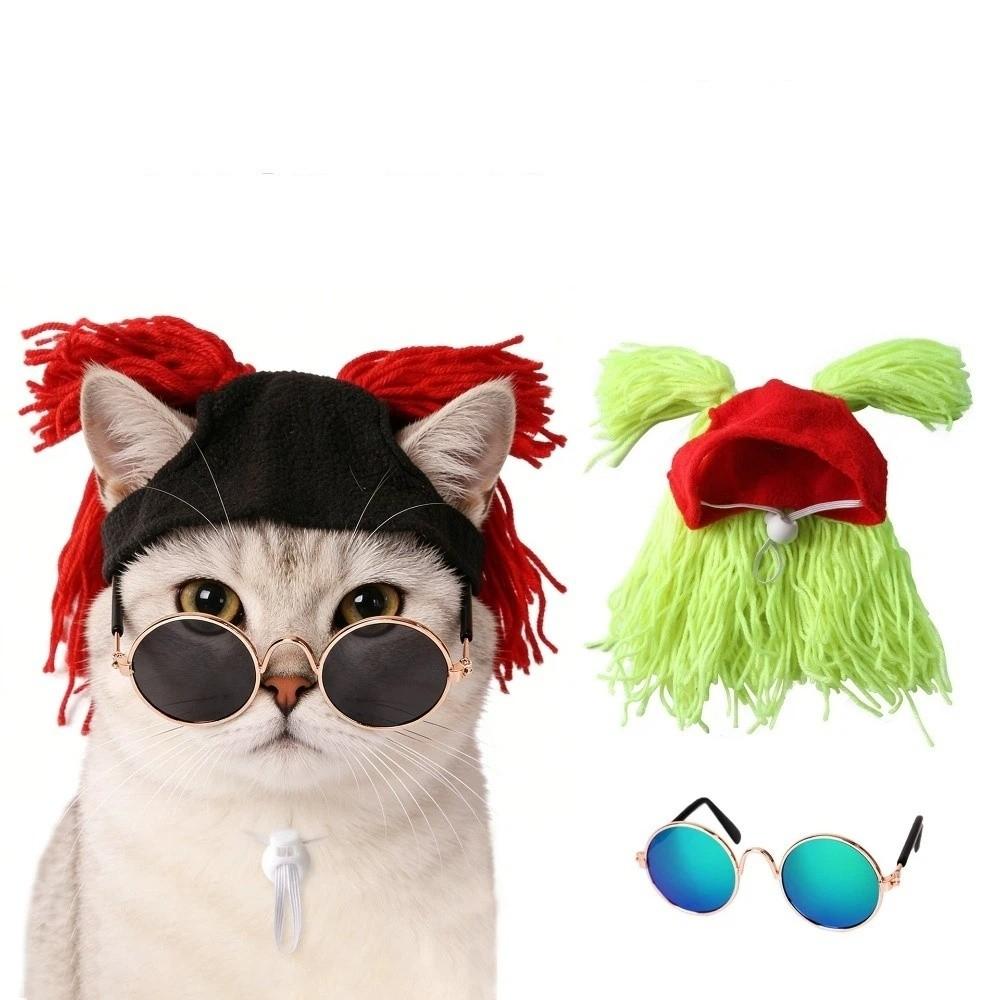 Rock Roll Style Pet Leaky Ear Cap Wig Cap Pet Cosplay Headwear Funny Cat Hat  Party Costume