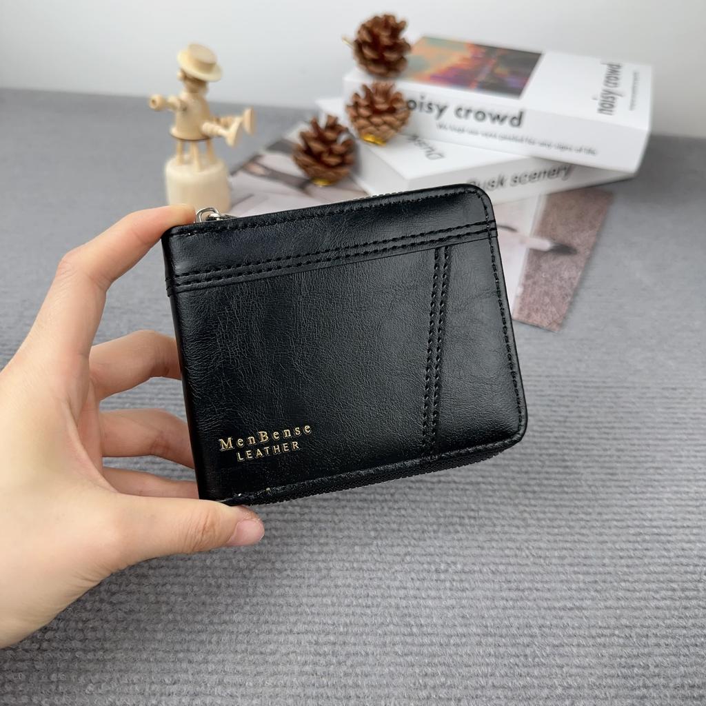 New Men's Business Wallet Classic Spliced Zipper Multi Card Short Wallet Large Capacity Card Bag Zero Wallet