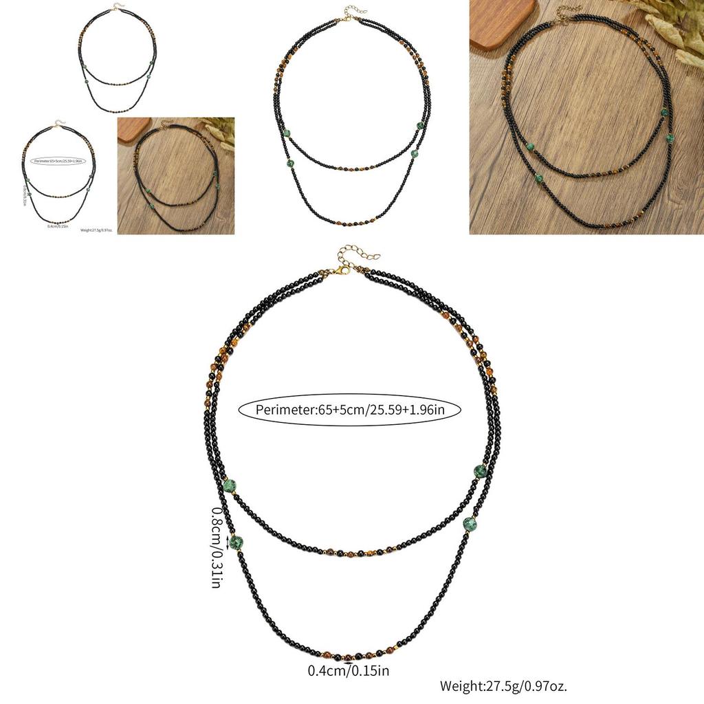 Double Layer Necklace With Black Agate Beads For Men And Women