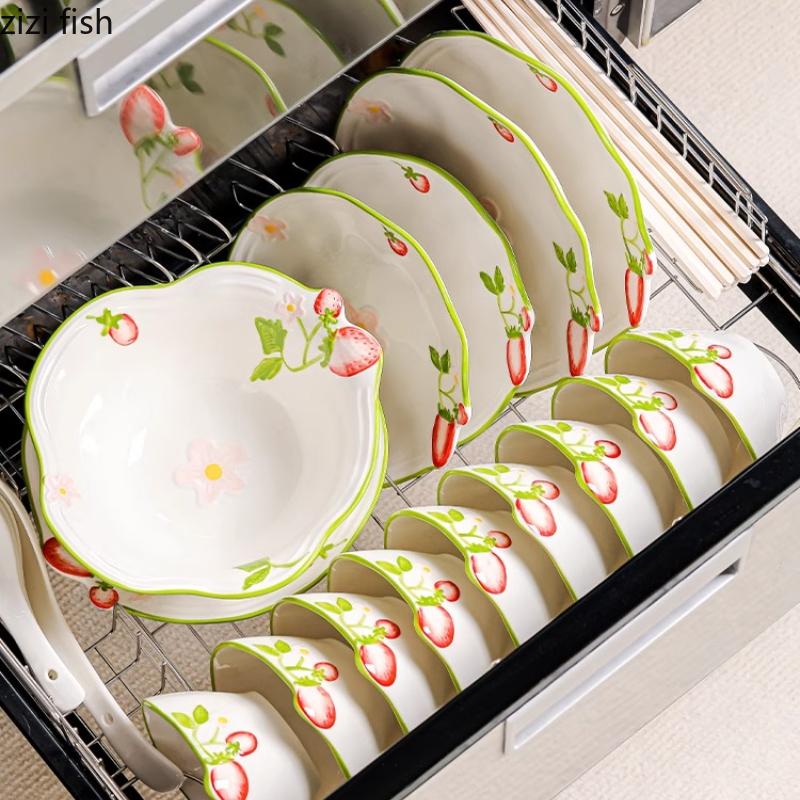 Erdbeer-Keramikschale Essteller Dessertteller Fischgericht Suppenschüssel Obstschale Salatschüsseln Servierplatte Snackschalen Tablett