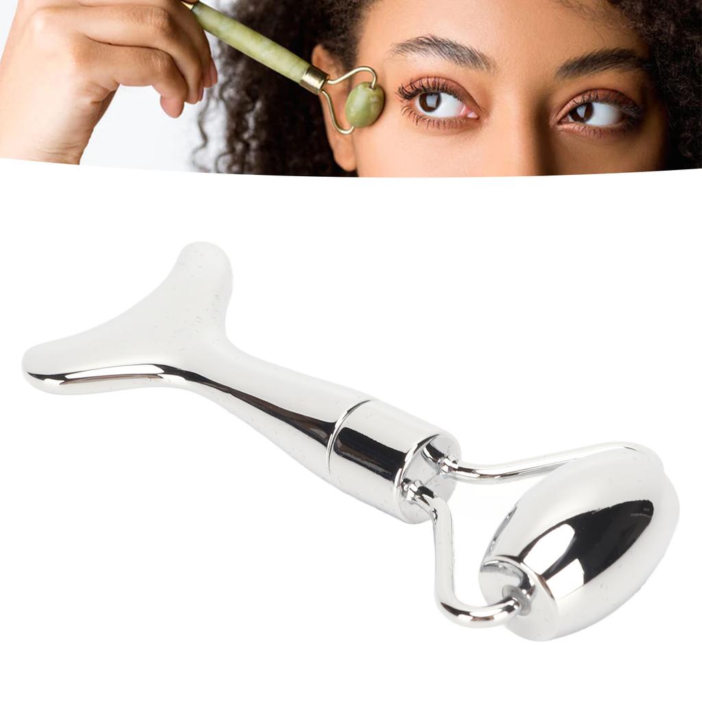 Facial Roller Gua Sha Board Double Heads Reduce Swelling Zinc Alloy Facial Massage Roller Set Silver