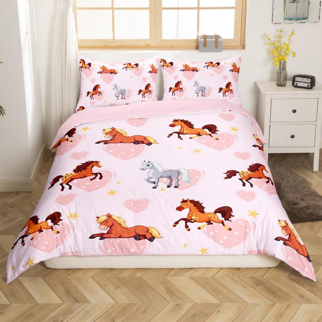 Puppy Dog Duvet Cover Queen King,Cartoon Animal Bedding Set For Kids Boys Girl,Microfiber Watercolor Pink Love Heart Quilt Cover