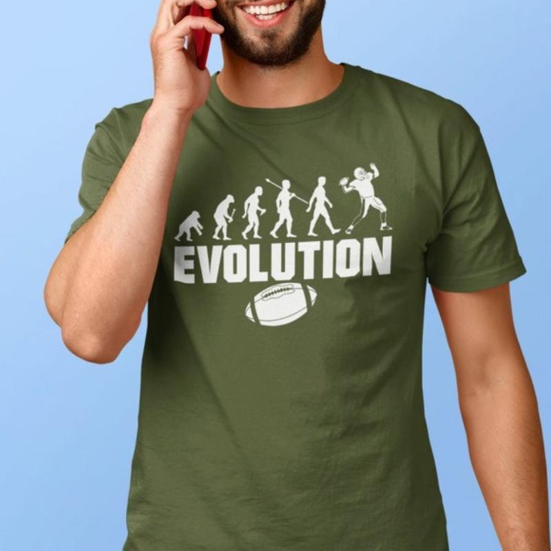 Harajuku Evolution of American Football Shirt From Ape Through Prehistoric Man To Quarterback Throwing The Ball Graphic T Shirts