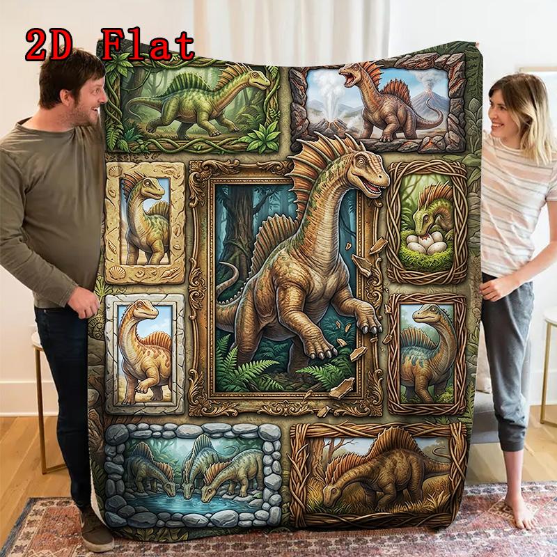 Prehistoric Dinosaur Gallery 2D Flat Pattern Flannel Blanket, High quality All Seasons, Home Decor, Warmth and Comfort, Perfect for Christmas Gifts.