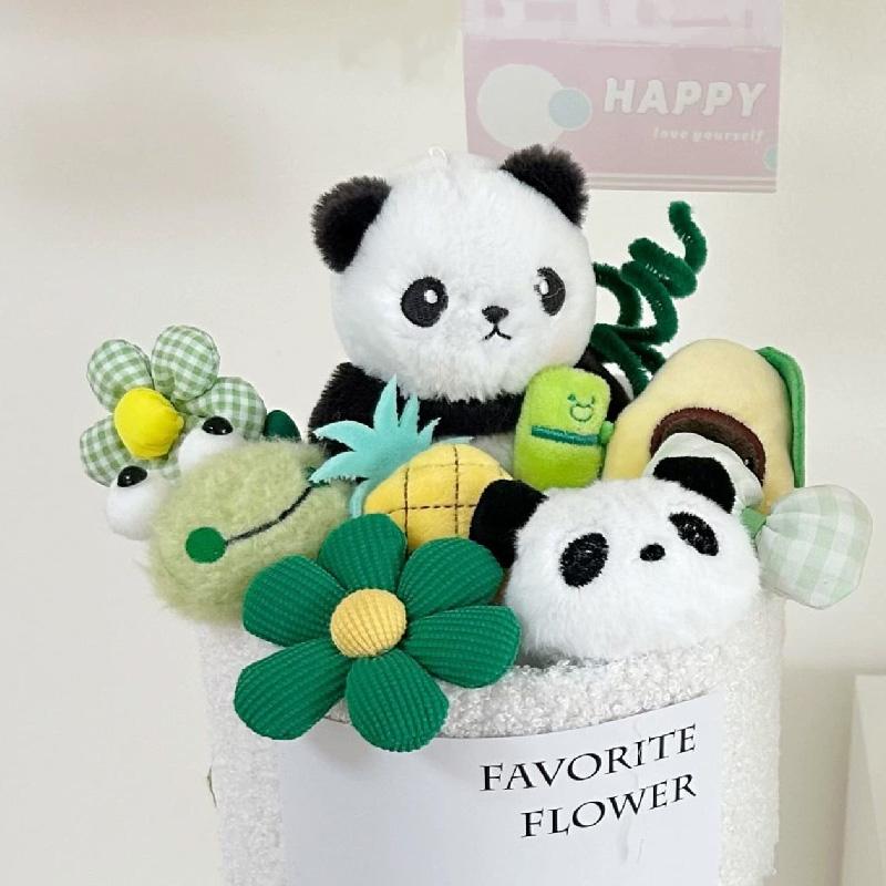 1 st Hand Hållande Blomma Högtidsgåva Plysch Kreativitet Docka Bukett Söt Panda Bukett Gradient Färg
