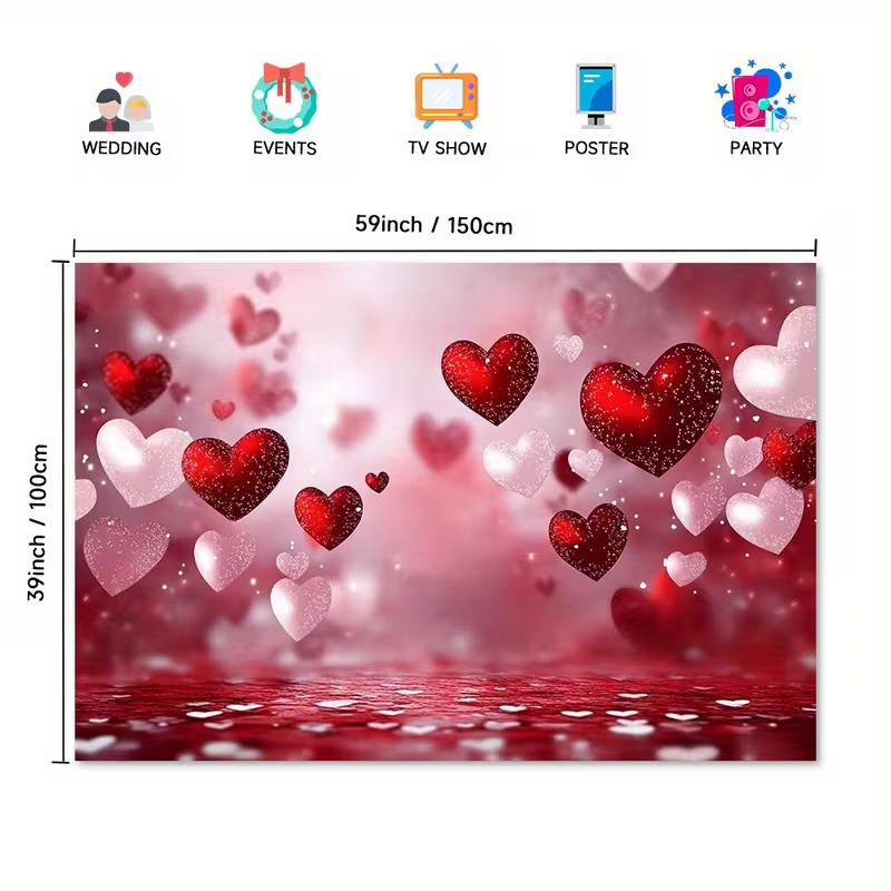 2D Flat Romantic Red Pink Hearts Backdrop for Wedding & Engagement Events
