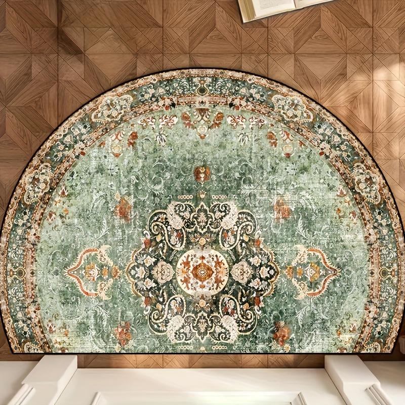 1Pcs Aqua Green Mandala Semi Circle Welcome Doormat Non-Slip for Outdoor Patio Porch Kitchen Bathroom Entryway Floor Mat