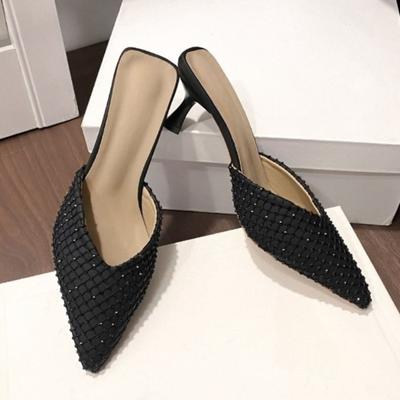 Fashion Fashion Top Slip-on Slippers Summer New Pointy Head Shallow Mouth Sequin Cloth Cover Foot Non-slip High Heels