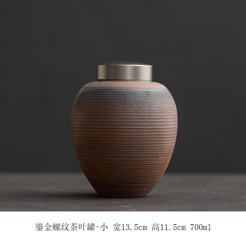 Tin lid threaded gold-plated tea can Japanese coarse pottery size sealed storage jar tea warehouse Ceramic candy storage jar