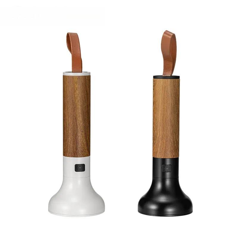 Powerful LED Strong Light Flashlight Aluminium Alloy Torch Imitation Wood Grain Built-in Battery Outdoor Waterproof Camping Lamp