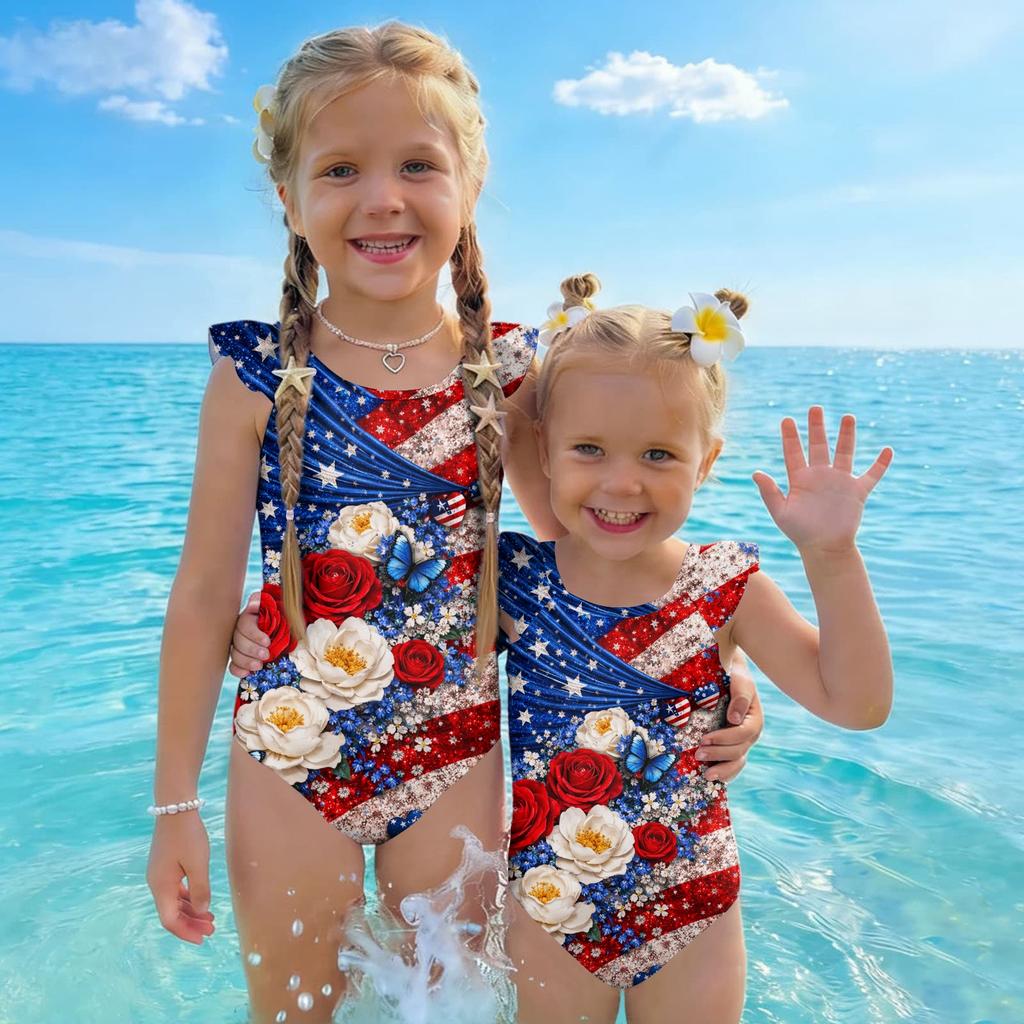 Girls One Piece Swimsuit Floral Print Sleeveless Summer Swimwear Kids Casual Comfortable Fit Soft Fabric Durable Stitching