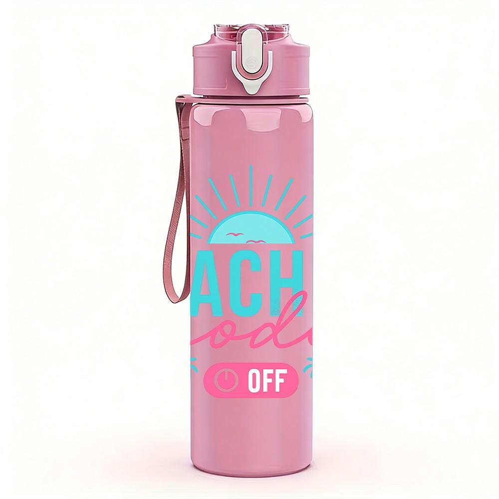 1PC Teacher Mode On Sun Design 750ml Color Plastic Sports Water Bottle Leakproof Flip Straw Lid Suitable for Sports Office Home Use