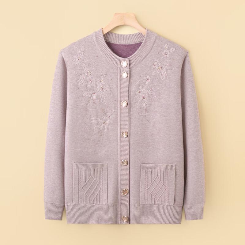 Lonsa Women's Plush Velvet Knitted Cardigan Sweater for Middle-Aged